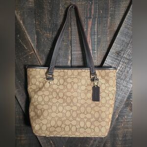 Coach Khaki and Brown Signature Canvas Tote Medium